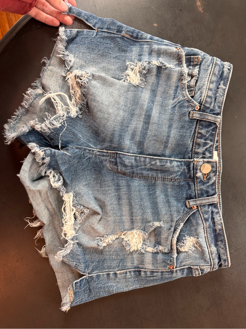 BKE Women's Distressed Light Blue Denim Cutoff Shorts